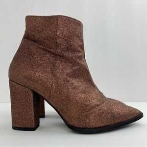 Renvy size 8.5 Women’s Bronze Merco Glitter Pointed Toe High Heeled Ankle Boots